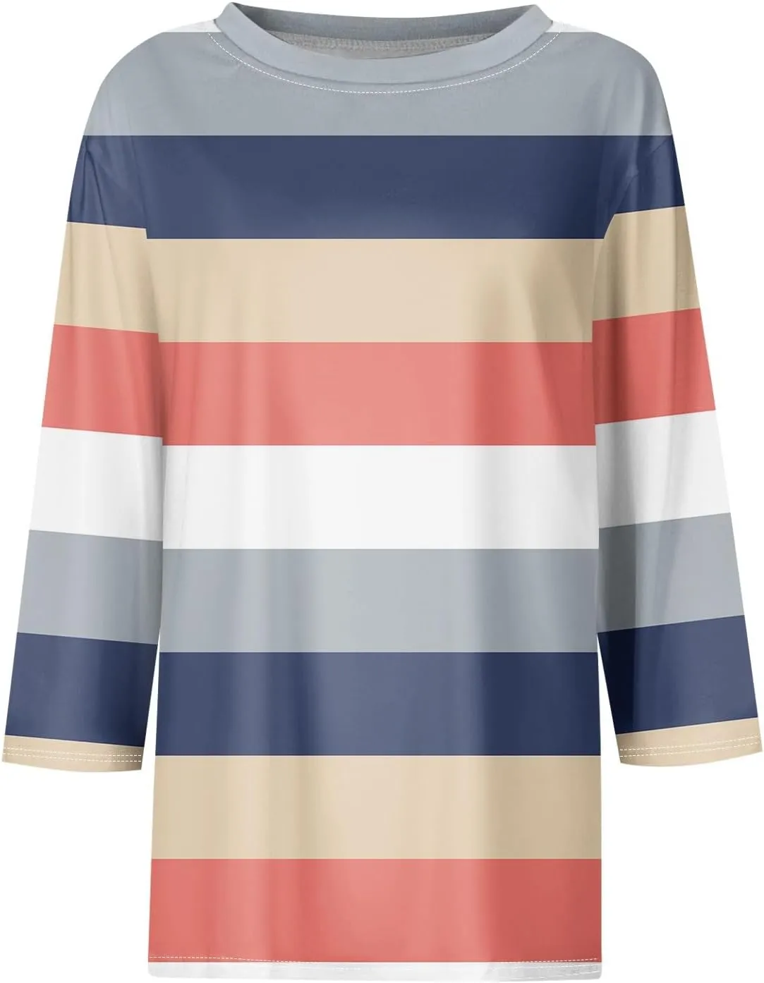 3/4 Length Sleeve Womens Tops Summer 2025 Dressy Casual Crew Neck Shirts Plus Size Loose Fit Spring Floral Blouse