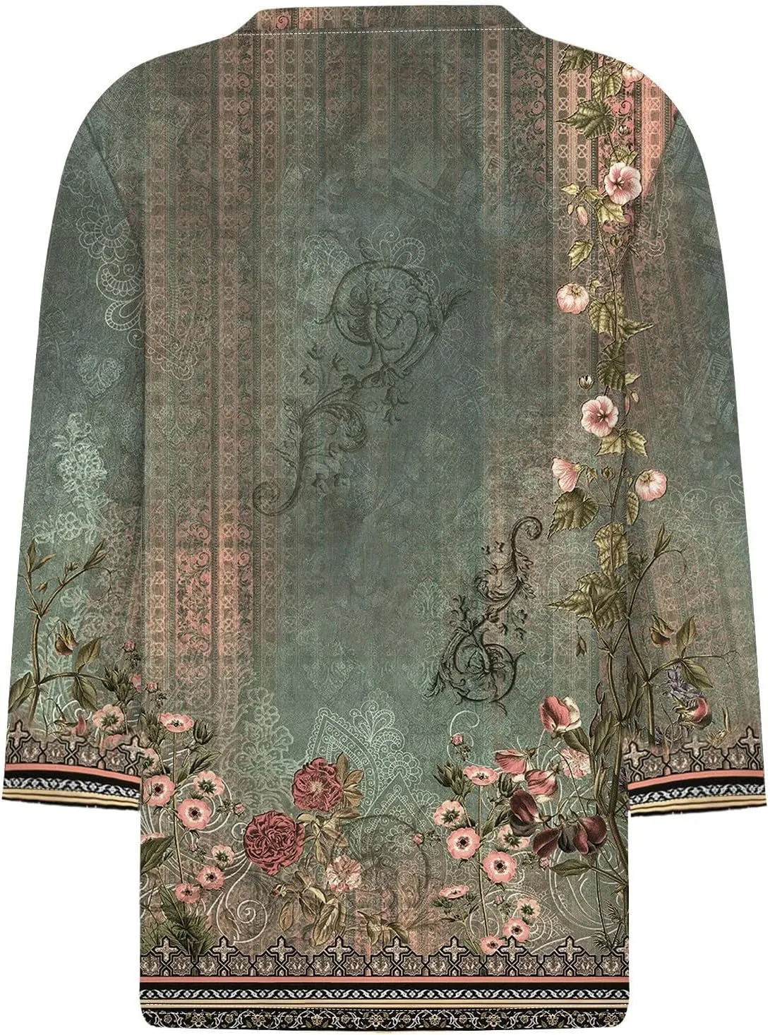 3/4 Length Sleeve Womens Tops Summer 2025 Dressy Casual Crew Neck Shirts Plus Size Loose Fit Spring Floral Blouse
