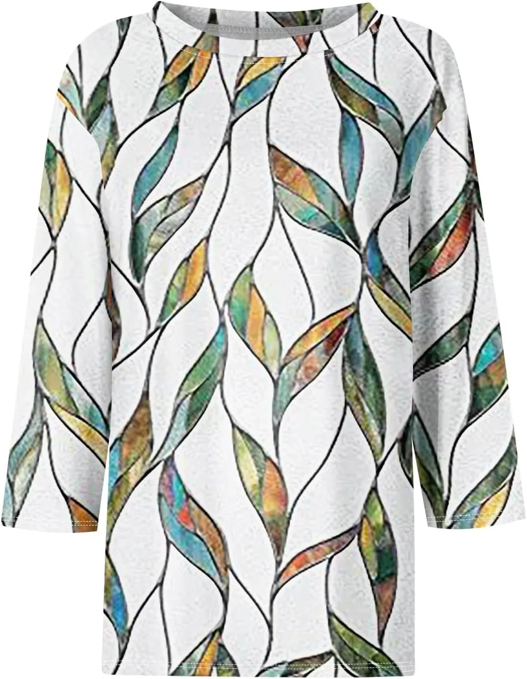 3/4 Length Sleeve Womens Tops Summer 2025 Dressy Casual Crew Neck Shirts Plus Size Loose Fit Spring Floral Blouse