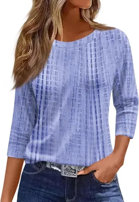 3/4 Length Sleeve Womens Tops Summer 2025 Dressy Casual Crew Neck Shirts Plus Size Loose Fit Spring Floral Blouse