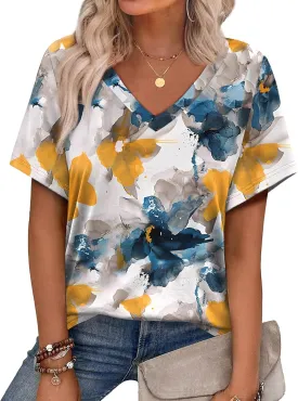 Alaroo Womens Summer Tops 2025 V Neck Short Sleeve Shirts Trendy Dressy Casual Vacation Outfits Printed