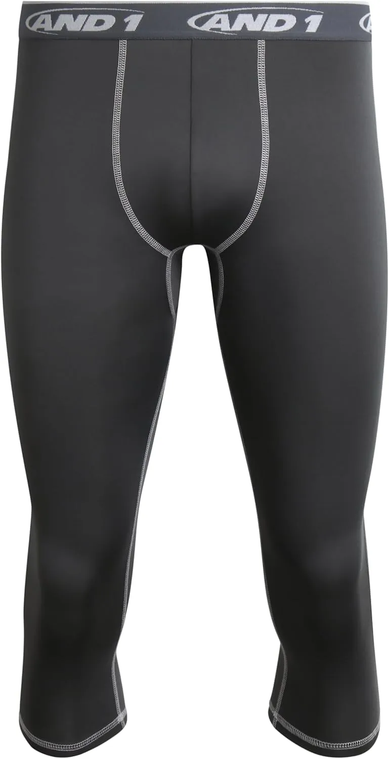 AND1 Men's Compression Pants - Athletic Performance Leggings Compression Tights - Full Length & Crop Base Layer Pants (S-XL)