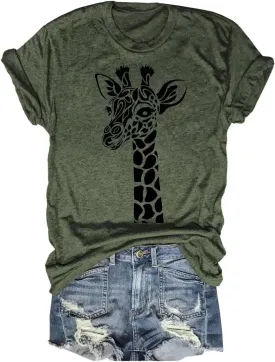 Beopjesk Womens Summer Giraffe Printed T-Shirt Funny Cute Animal Graphic Tees Tops