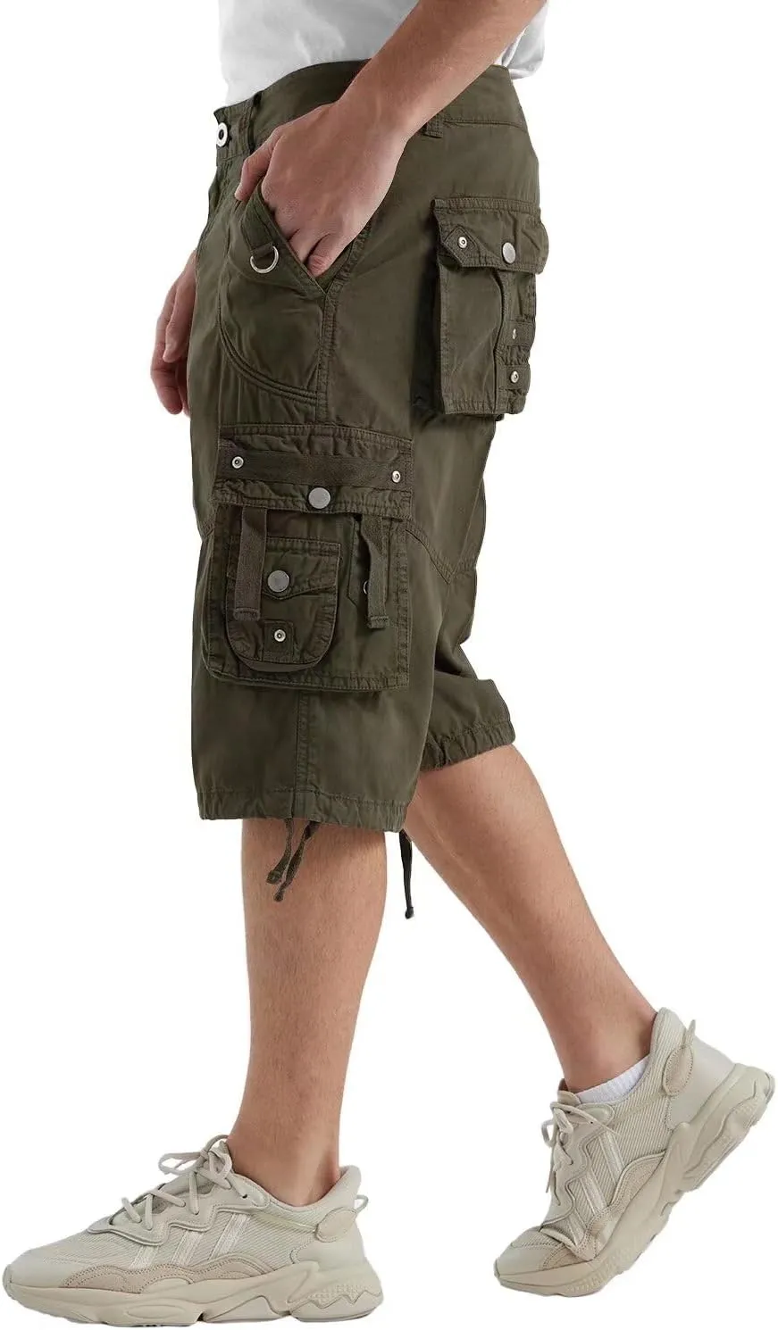 Cargo Shorts for Men Casual 3/4 Capri Pants with Pockets Long Below Knee Length Loose Fit Hiking Work