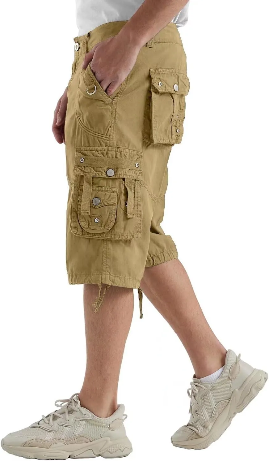Cargo Shorts for Men Casual 3/4 Capri Pants with Pockets Long Below Knee Length Loose Fit Hiking Work