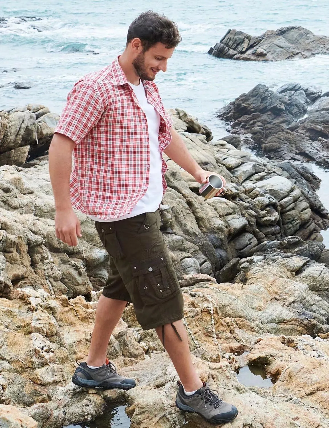 Cargo Shorts for Men Casual 3/4 Capri Pants with Pockets Long Below Knee Length Loose Fit Hiking Work
