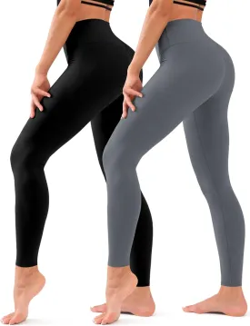 COOLOVER 2 Pack Leggings for Women - High Waisted Full Length Buttery Soft Yoga Pants for Workout Athletic Daily