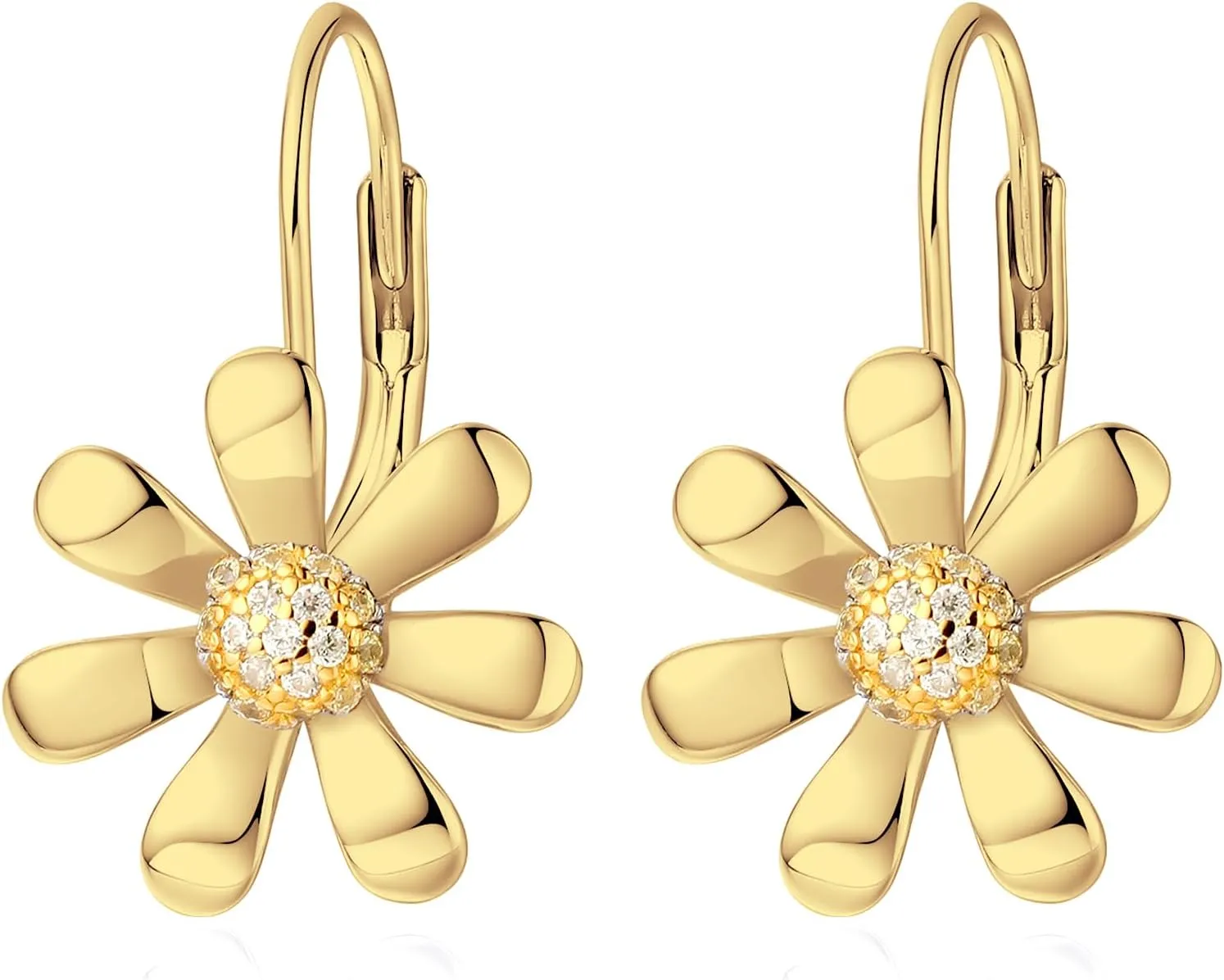 Daisy Earrings 925 Sterling Silver Leverback Drop Dangle Earrings for Women 18K White Gold Plated Hypoallergenic Cubic Zircon Daisy Flower Earrings Jewelry Gifts for Sensitive Ears