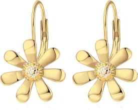 Daisy Earrings 925 Sterling Silver Leverback Drop Dangle Earrings for Women 18K White Gold Plated Hypoallergenic Cubic Zircon Daisy Flower Earrings Jewelry Gifts for Sensitive Ears