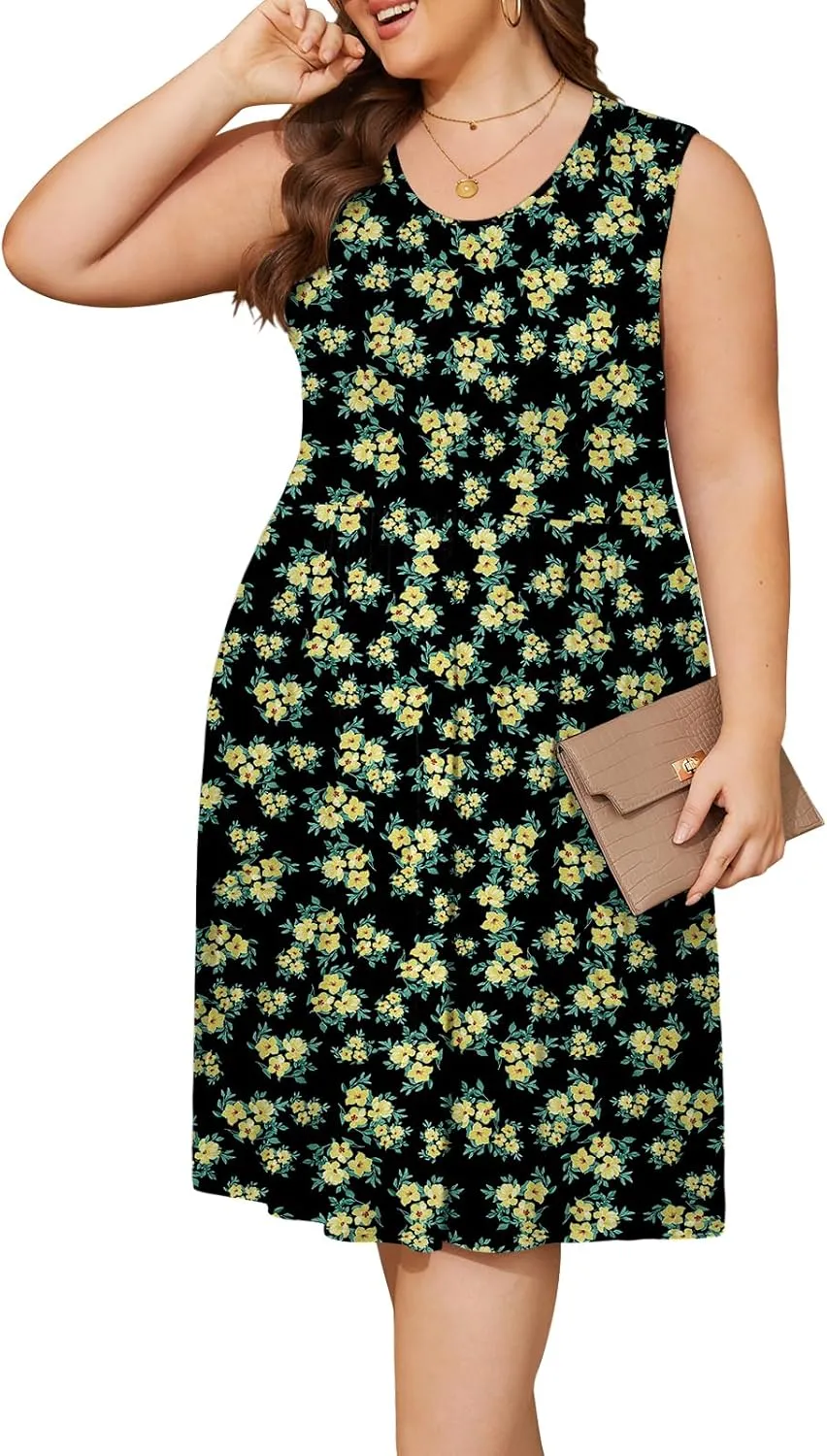 DB MOON Womens Sleeveless Dresses with Pockets Summer Casual Knee Length Sundress