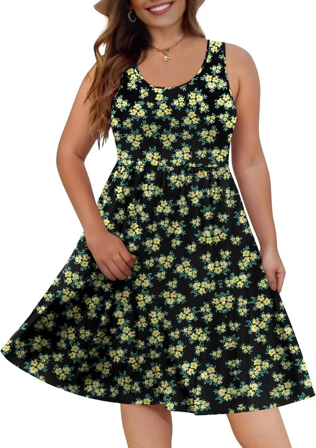 DB MOON Womens Sleeveless Dresses with Pockets Summer Casual Knee Length Sundress