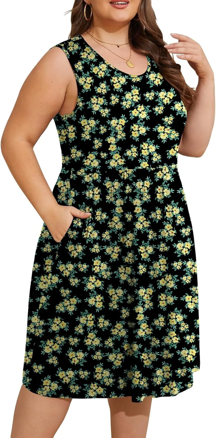 DB MOON Womens Sleeveless Dresses with Pockets Summer Casual Knee Length Sundress