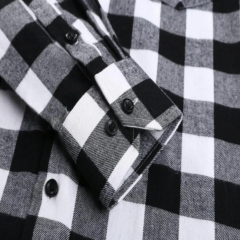 DOKKIA Men's Casual Dress Long Sleeve Buffalo Plaid Checkered Fitted Flannel Shirt