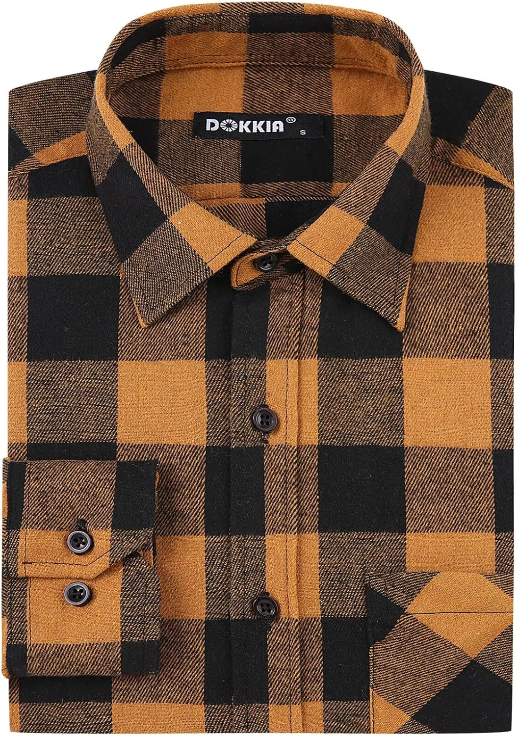 DOKKIA Men's Casual Dress Long Sleeve Buffalo Plaid Checkered Fitted Flannel Shirt