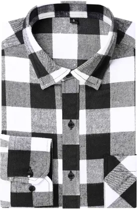 DOKKIA Men's Casual Dress Long Sleeve Buffalo Plaid Checkered Fitted Flannel Shirt