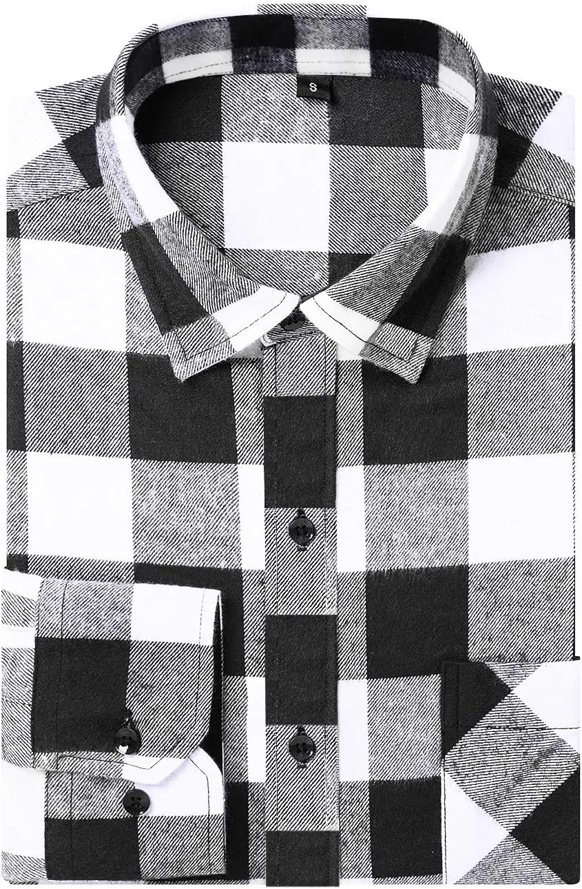DOKKIA Men's Casual Dress Long Sleeve Buffalo Plaid Checkered Fitted Flannel Shirt