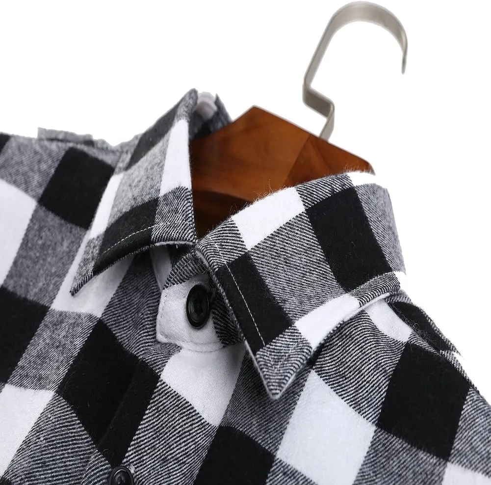 DOKKIA Men's Casual Dress Long Sleeve Buffalo Plaid Checkered Fitted Flannel Shirt