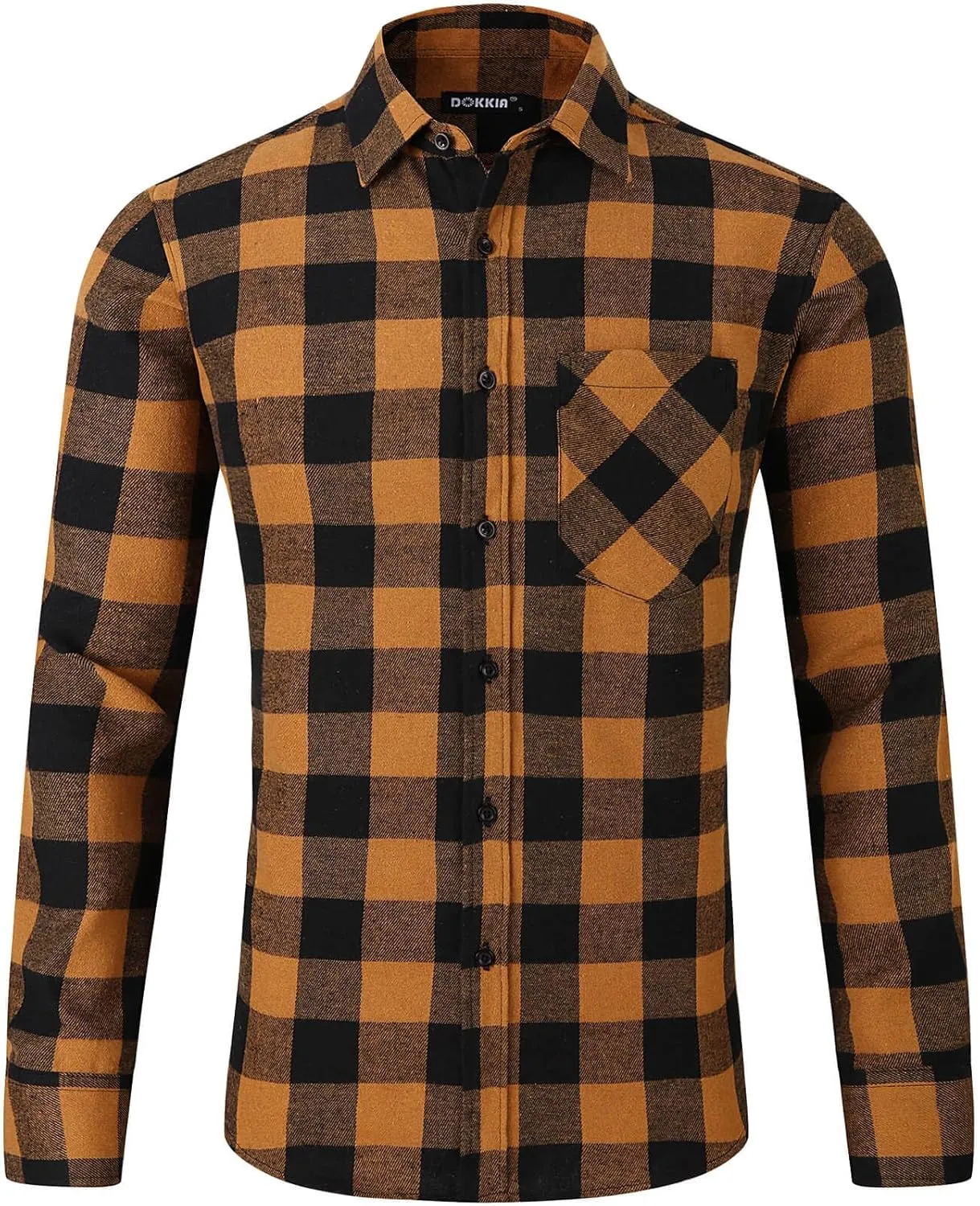 DOKKIA Men's Casual Dress Long Sleeve Buffalo Plaid Checkered Fitted Flannel Shirt