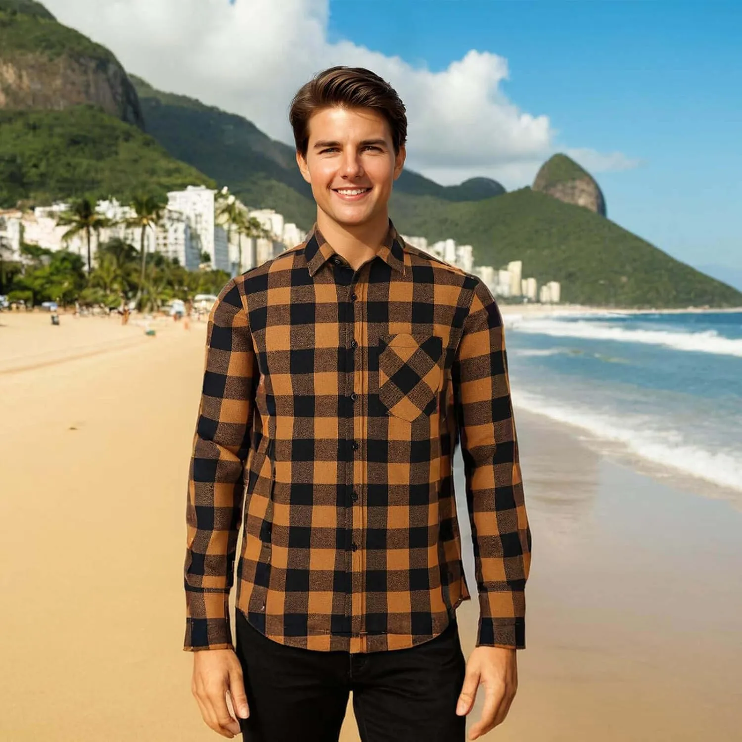 DOKKIA Men's Casual Dress Long Sleeve Buffalo Plaid Checkered Fitted Flannel Shirt