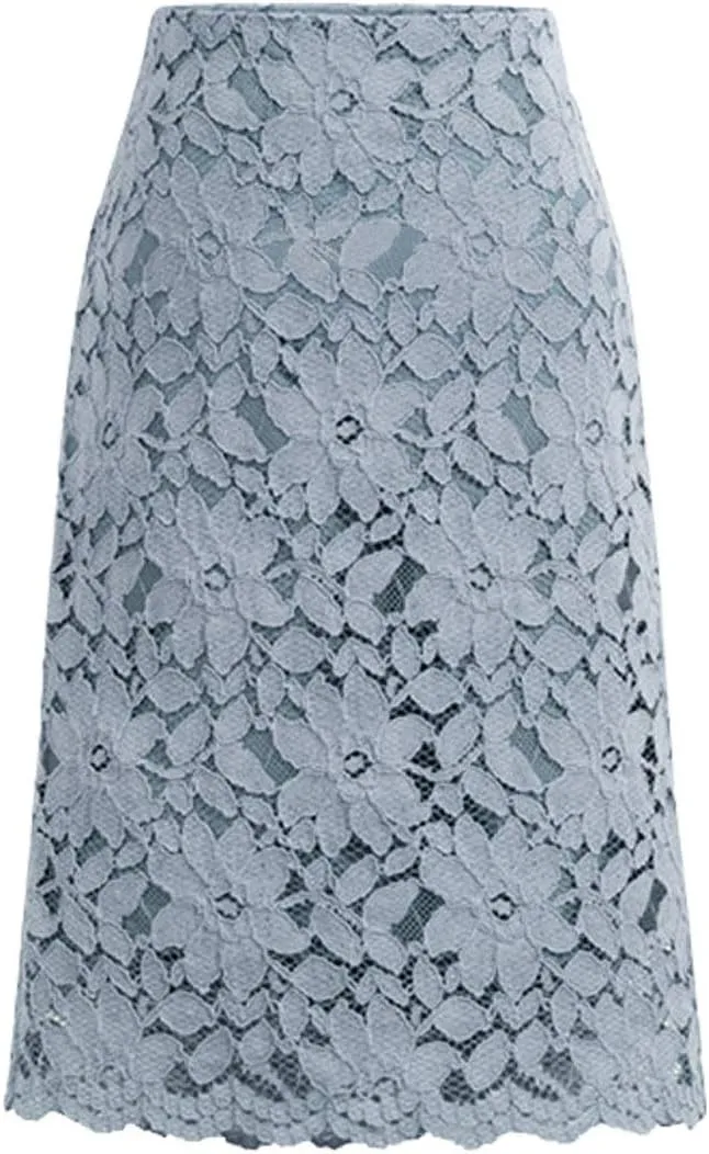 ebossy Women's Elegant Floral Lace Knee Length Pencil Skirt