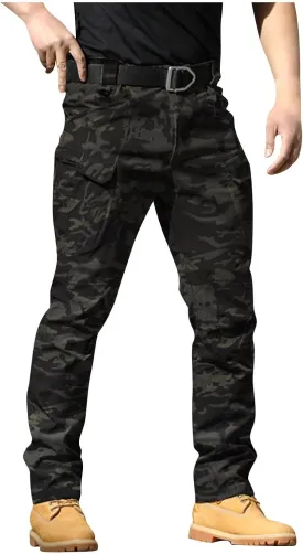 eoeioa Mens Hiking Cargo Pants Multi Pockets Ripstop Stretch Waterproof Joggers Pants Solid Outdoor Baggy Pants