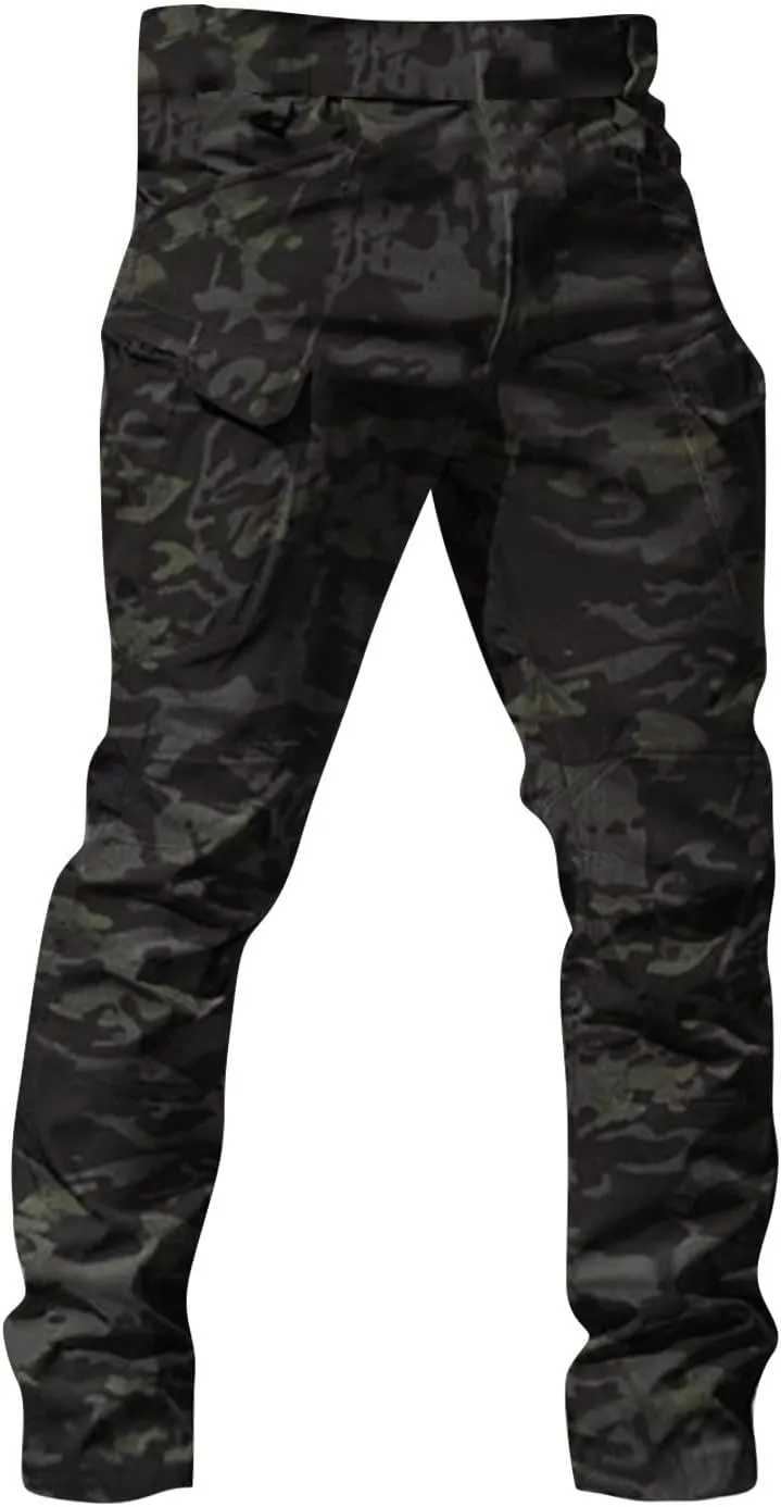 eoeioa Mens Hiking Cargo Pants Multi Pockets Ripstop Stretch Waterproof Joggers Pants Solid Outdoor Baggy Pants