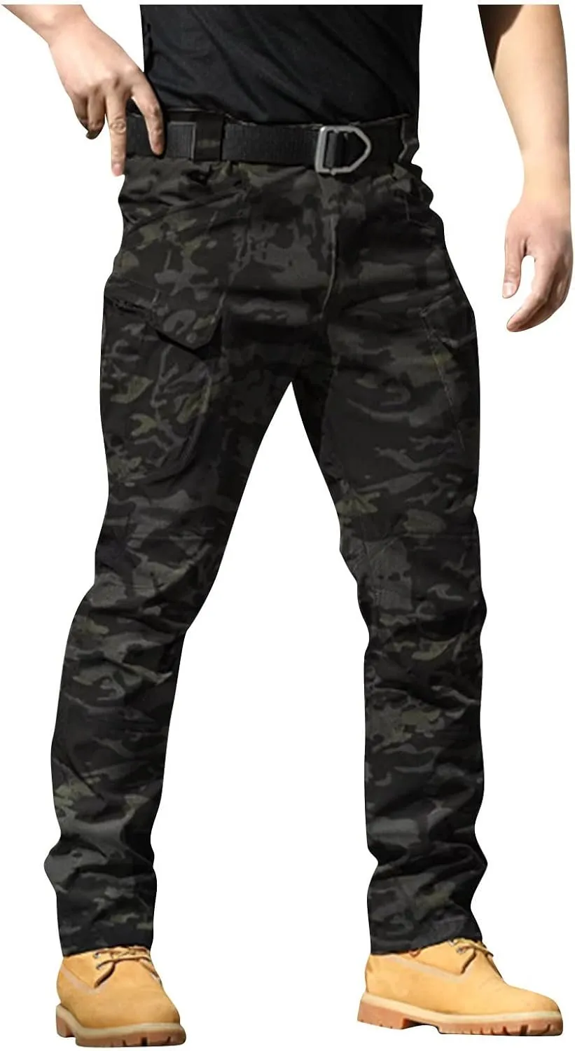 eoeioa Mens Hiking Cargo Pants Multi Pockets Ripstop Stretch Waterproof Joggers Pants Solid Outdoor Baggy Pants