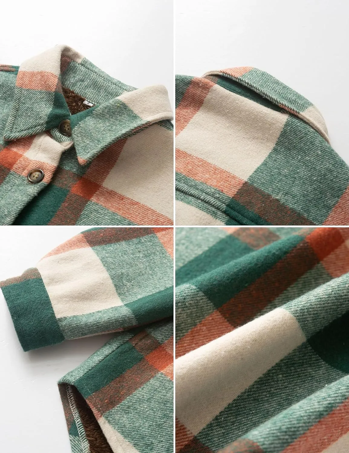 FindThy Women's Warm Sherpa Lined Fleece Plaid Flannel Shirt Jacket Button Down Fuzzy Shacket