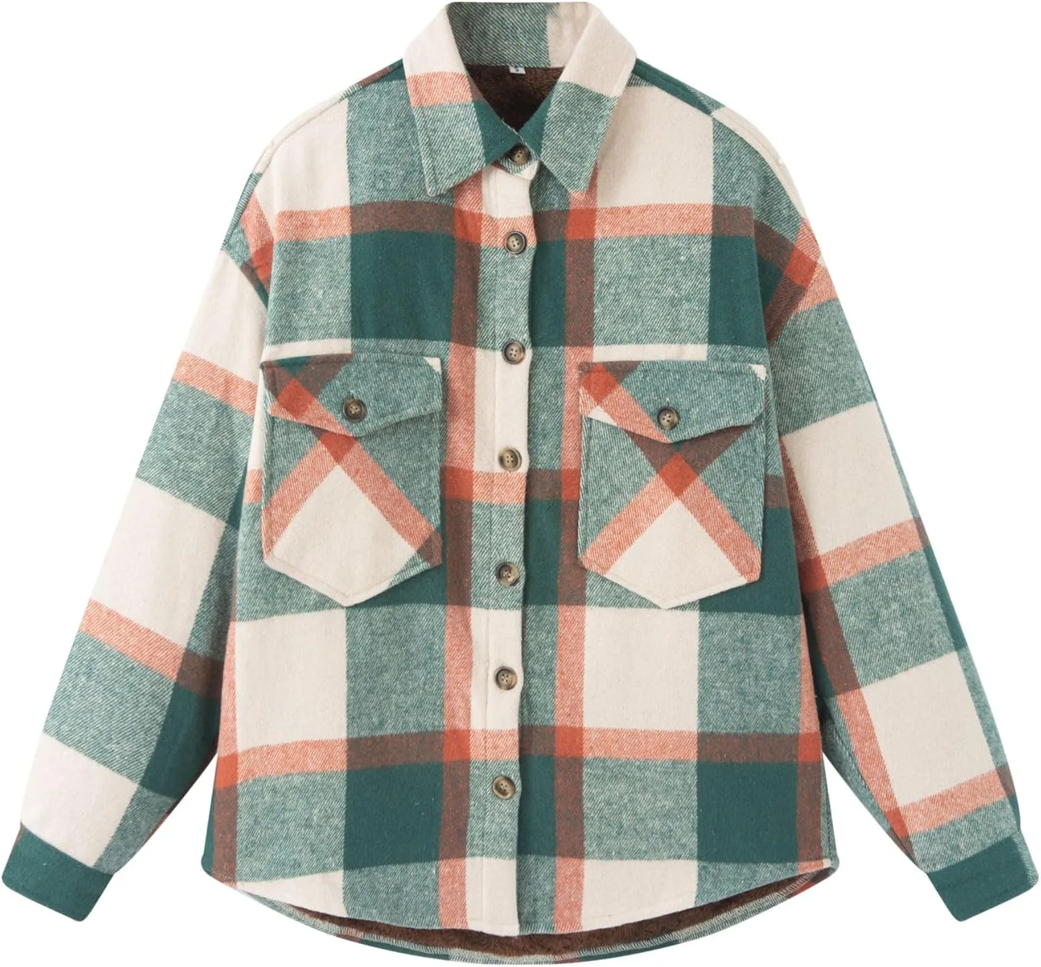 FindThy Women's Warm Sherpa Lined Fleece Plaid Flannel Shirt Jacket Button Down Fuzzy Shacket