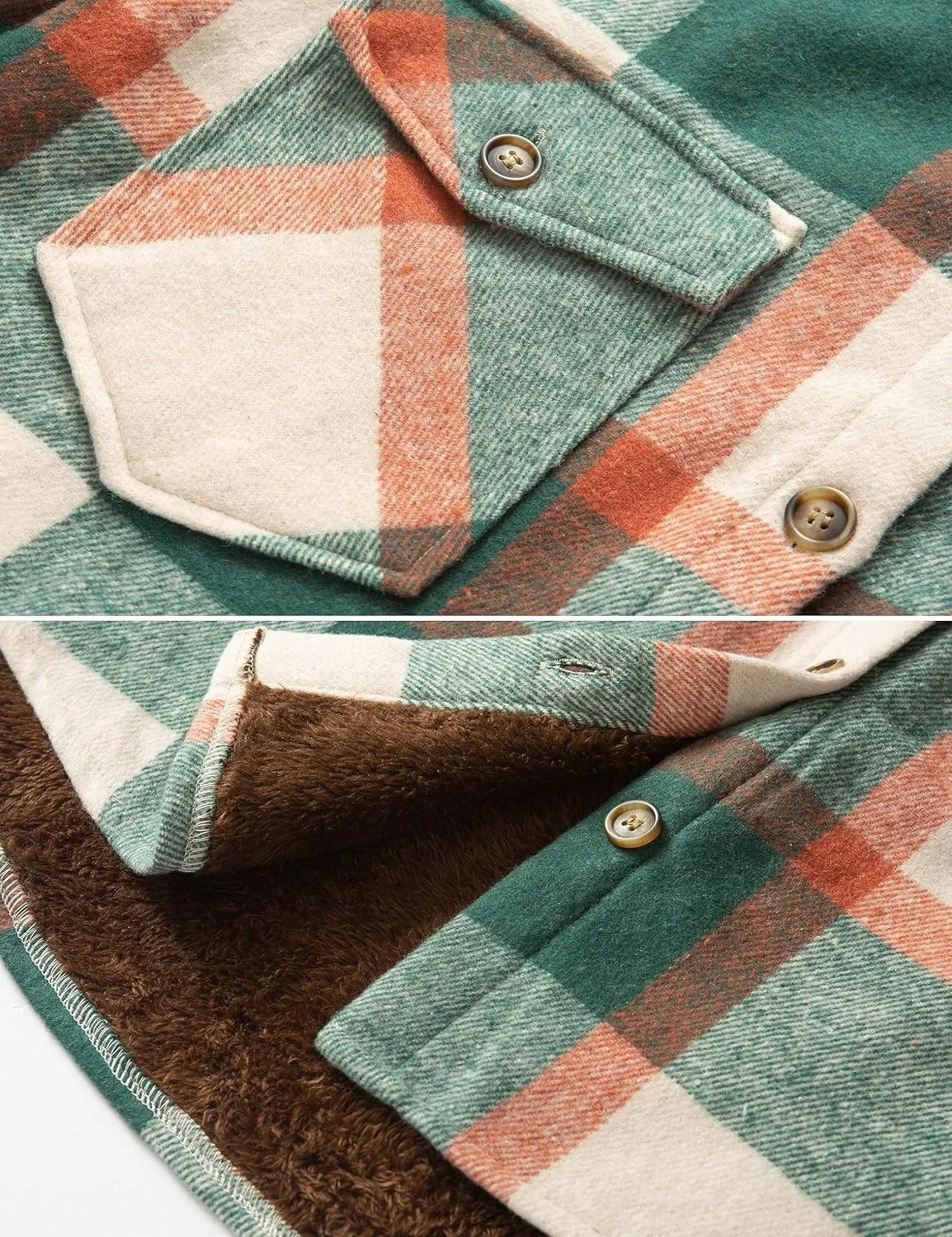 FindThy Women's Warm Sherpa Lined Fleece Plaid Flannel Shirt Jacket Button Down Fuzzy Shacket