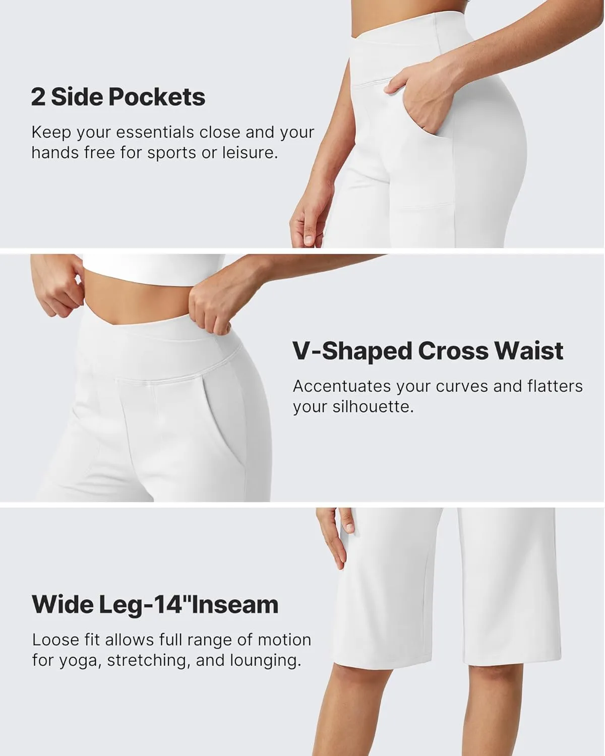 G4Free Capri Pants for Women 14" Knee Length Wide Leg Yoga Capris Dressy Casual Summer Crop Pants with Pockets
