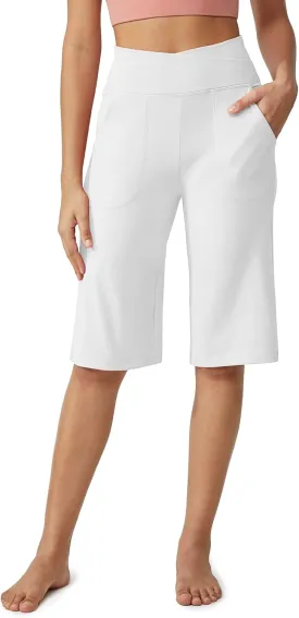 G4Free Capri Pants for Women 14" Knee Length Wide Leg Yoga Capris Dressy Casual Summer Crop Pants with Pockets