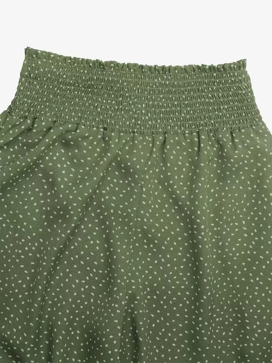 GOBLES Women's Casual Loose Fit Elastic High Waist Band Polka Dot Printed Long Pants with Pockets