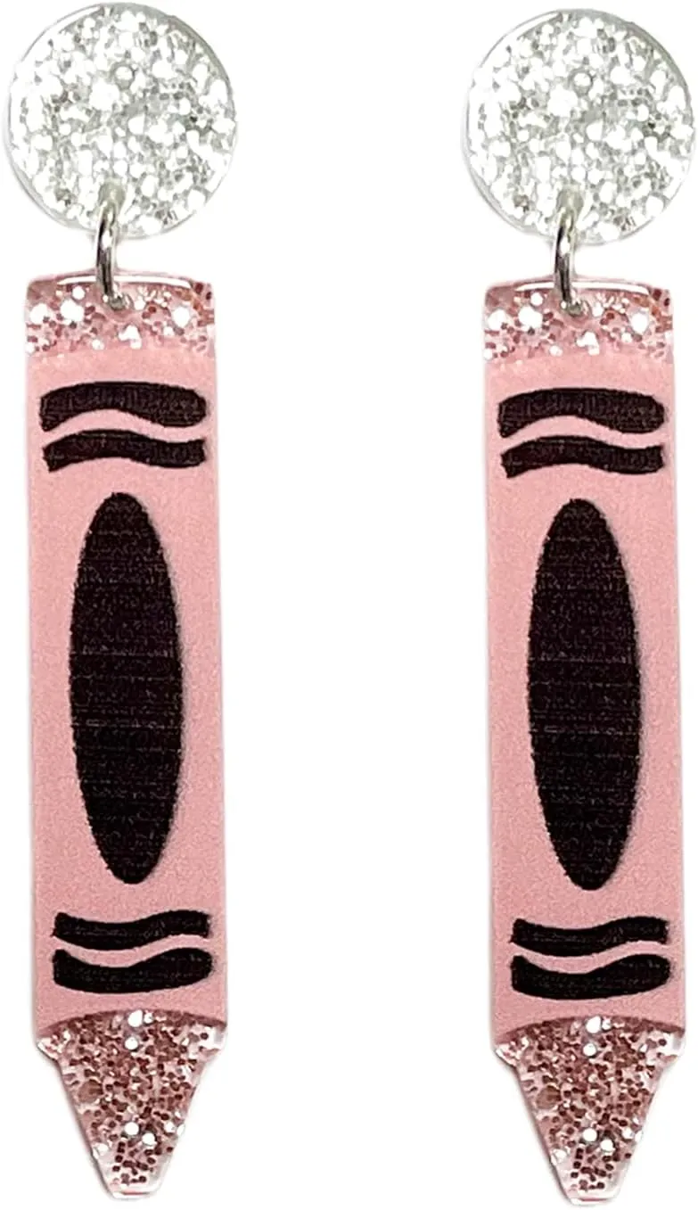 Handmade Acrylic Teach ABC 123 Letter Earrings Colorful Resin Crayon Pencil Shape Dangle Drop Earrings for Women Teachers Appreciation Day Gifts Graduation Back to School Jewelry