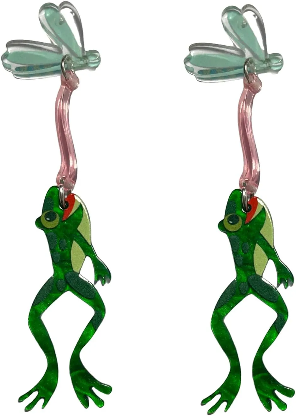 Handmade Exaggerated Acrylic Frog Insect Long Dangle Earrings Funny Weird Resin Fly Frog Animal Stud Earrings for Women Party Decor Jewelry Aesthetic Gifts