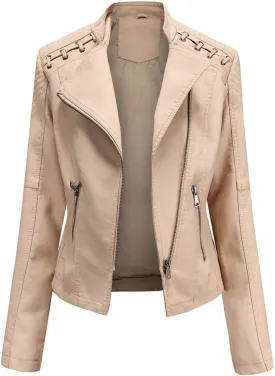 Julymens Women's Faux Leather Motorcycle Jacket Fashion Slim Fit Short Biker Coat