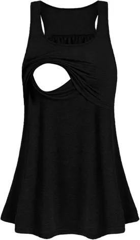 LIUguoo Women's Maternity Nursing Dress Hospital Breastfeeding Tank Dresses Casual Summer Sleeveless Pregnancy Nightgown