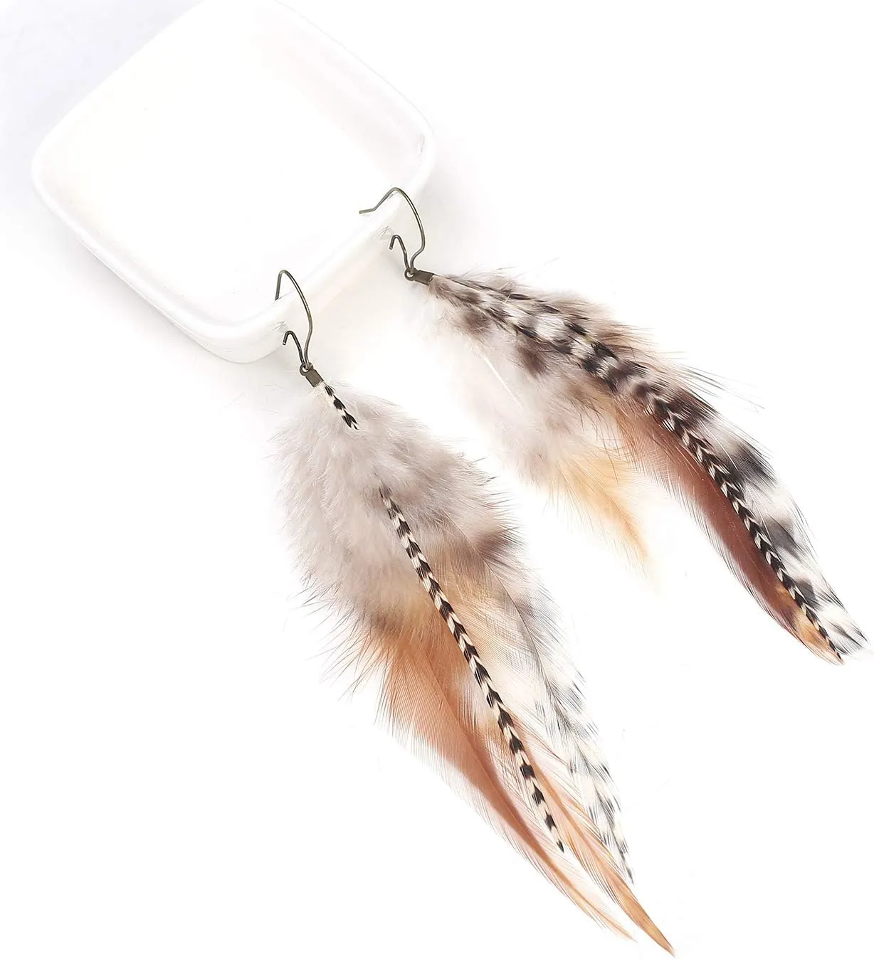 lureme Bohemian Multicolor Pheasant Feathers Dangle Earrings Handmade Natural Feather Earrings (er006314)