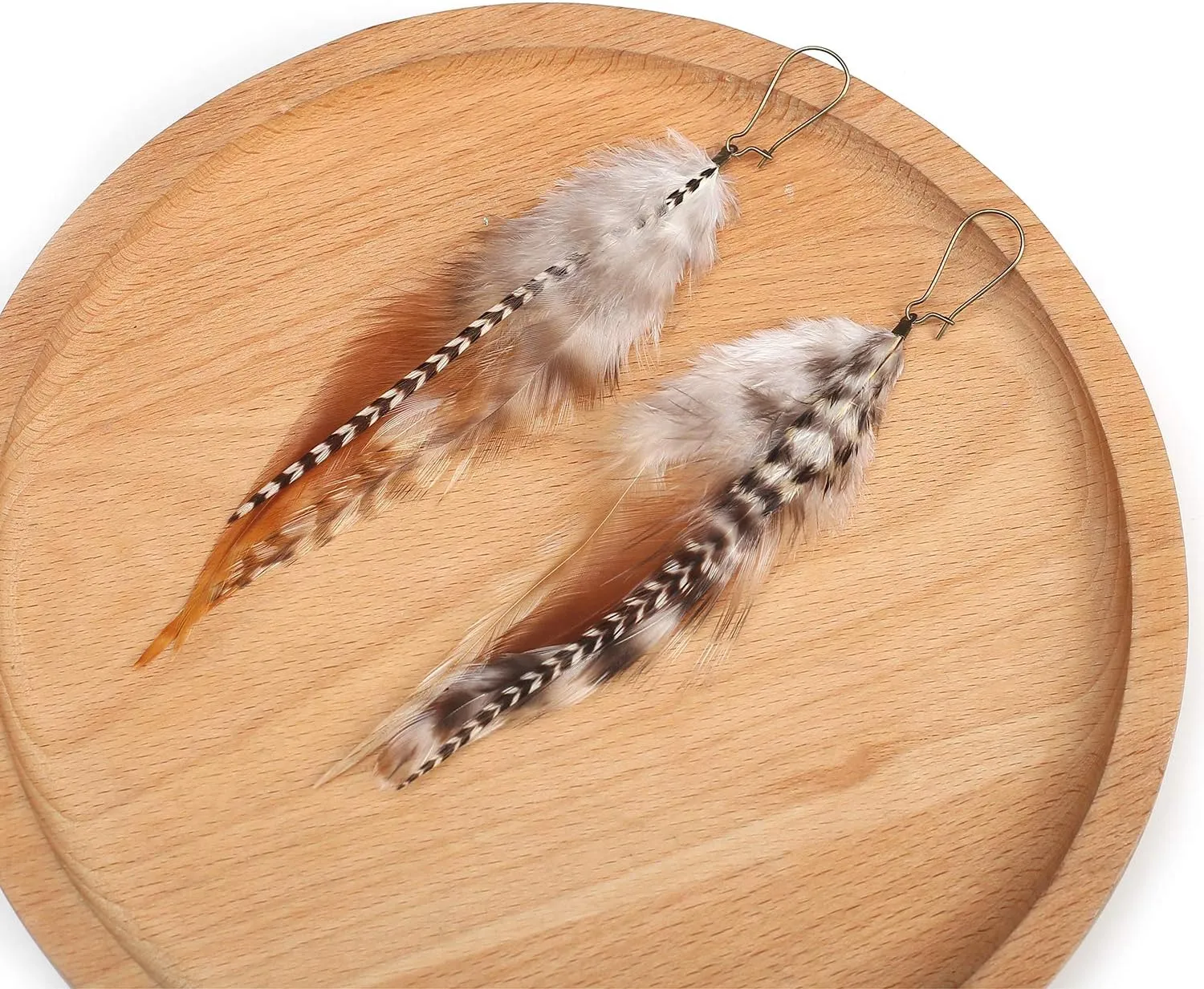 lureme Bohemian Multicolor Pheasant Feathers Dangle Earrings Handmade Natural Feather Earrings (er006314)