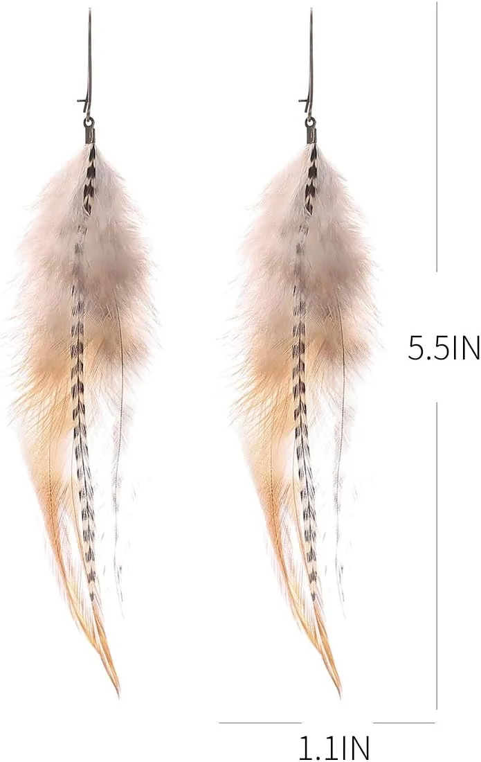 lureme Bohemian Multicolor Pheasant Feathers Dangle Earrings Handmade Natural Feather Earrings (er006314)