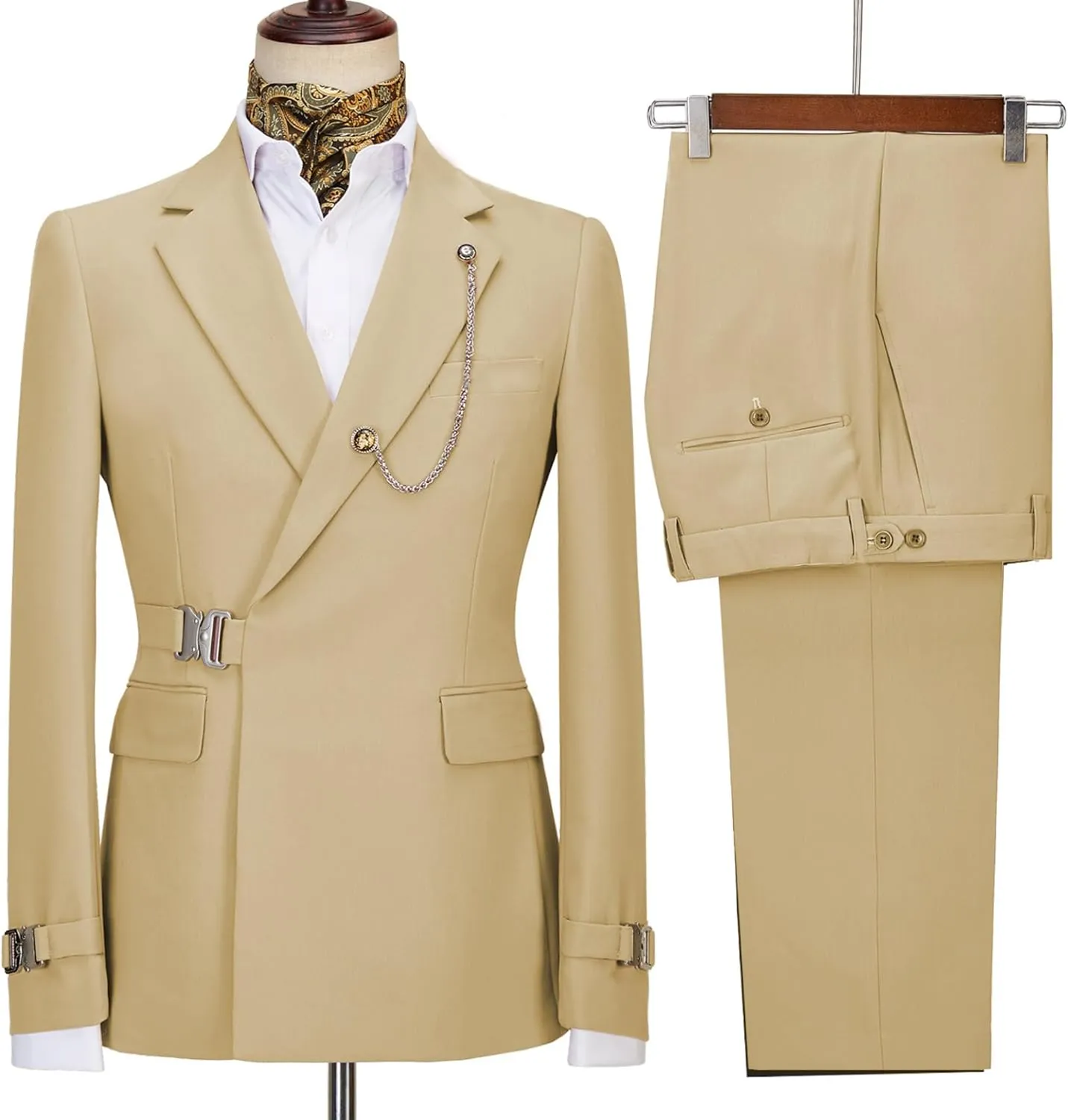 Men's Business Leisure Fashion Slim Suit 2 Piece Double Breasted Prom Tuxedo Suits Party Wedding Solid Blazer Pants