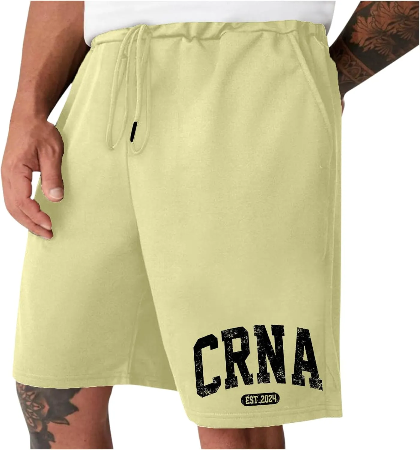 Men's Letter Graphic Track Shorts Drawstring Waist Summer Workout Shorts Lightweight Casual Breathable Sport Shorts