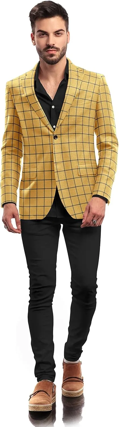 Men's Plaid Blazer Checked 2 Button Long Sleeve Regular Daily Fit Suit Jacket Business Lightweight Casual Sport Coat