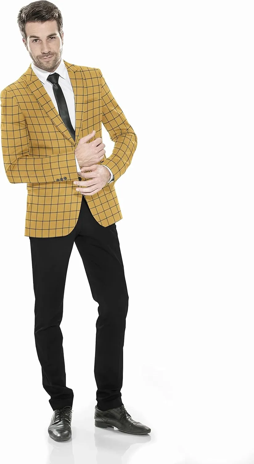 Men's Plaid Blazer Checked 2 Button Long Sleeve Regular Daily Fit Suit Jacket Business Lightweight Casual Sport Coat