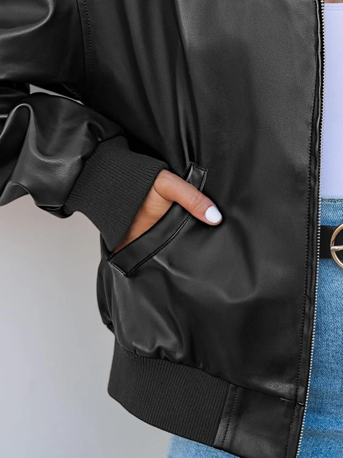 MEROKEETY Women's Oversized Faux Leather Jacket Fall Winter Zip Up Motorcycle Coats Fashion Outfits Clothes 2025