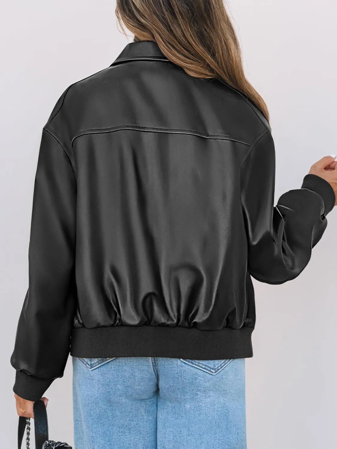 MEROKEETY Women's Oversized Faux Leather Jacket Fall Winter Zip Up Motorcycle Coats Fashion Outfits Clothes 2025