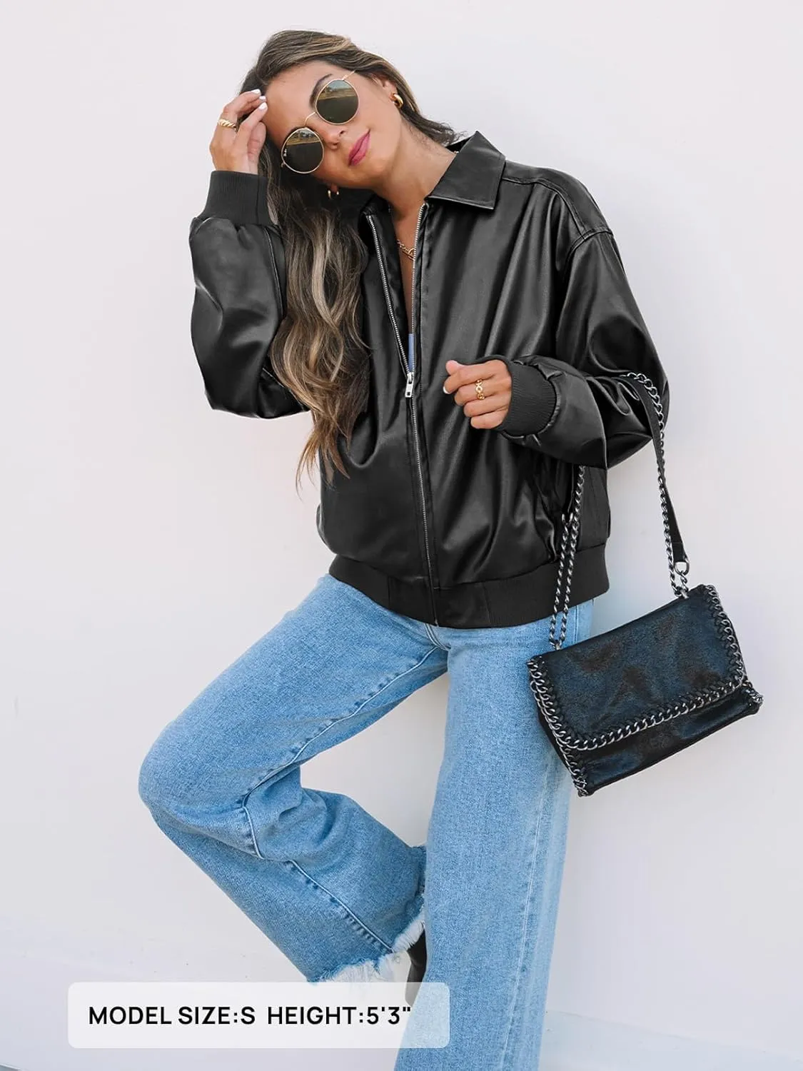 MEROKEETY Women's Oversized Faux Leather Jacket Fall Winter Zip Up Motorcycle Coats Fashion Outfits Clothes 2025