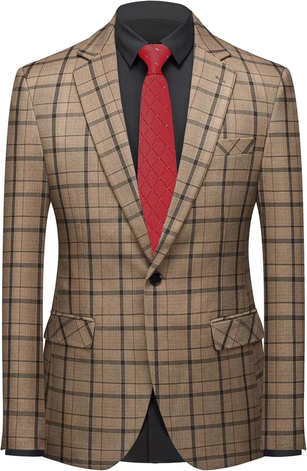 MOGU Mens 3-Piece Slim Fit Plaid Suit - Blazer, Vest, and Pants Set for Wedding Prom Casual