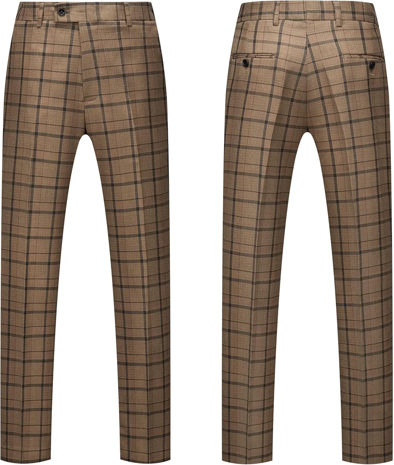 MOGU Mens 3-Piece Slim Fit Plaid Suit - Blazer, Vest, and Pants Set for Wedding Prom Casual