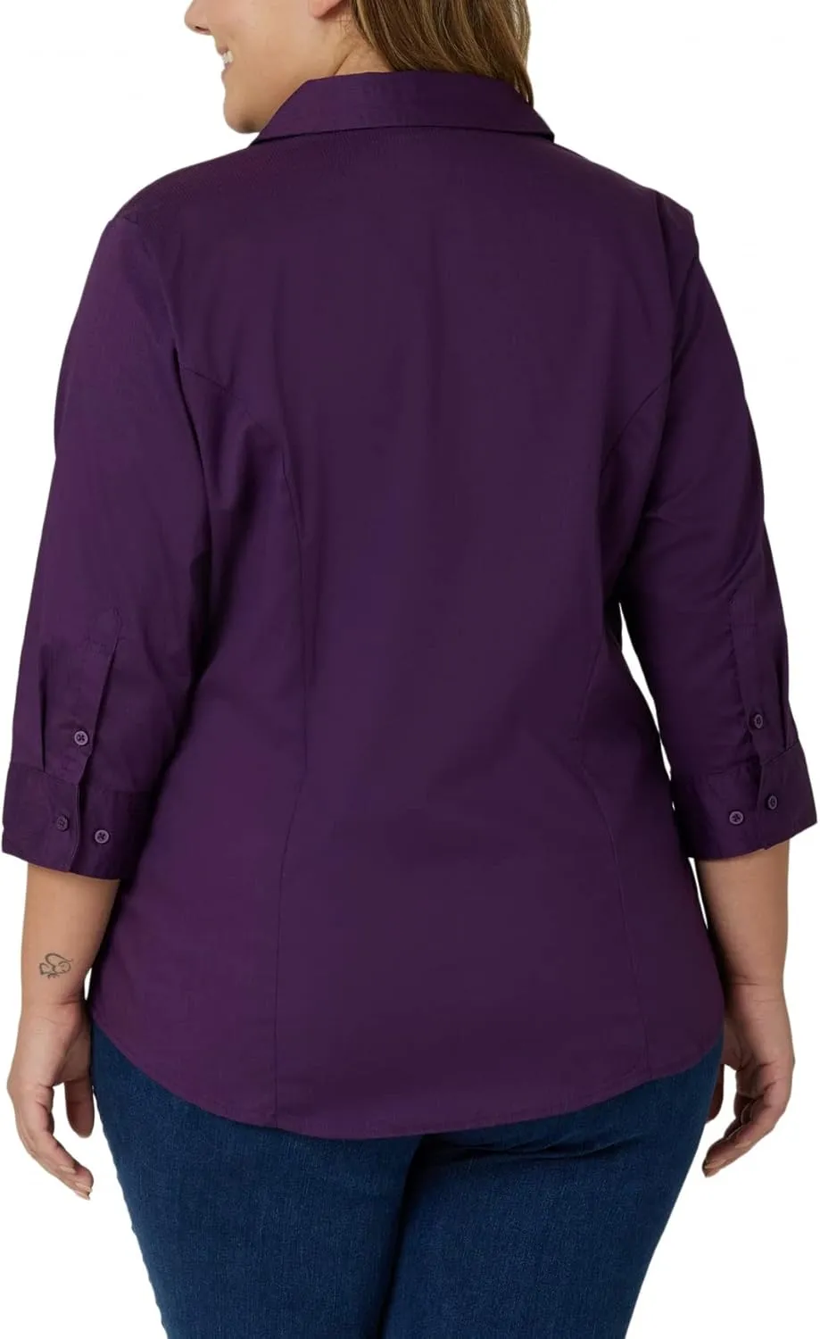 Riders by Lee Indigo Women's Plus Size Easy Care quarter Sleeve Woven Shirt